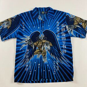 Vintage 90s Y2K Gargoyle Anime All Over Print Shirt Mens Large Button Up Monster